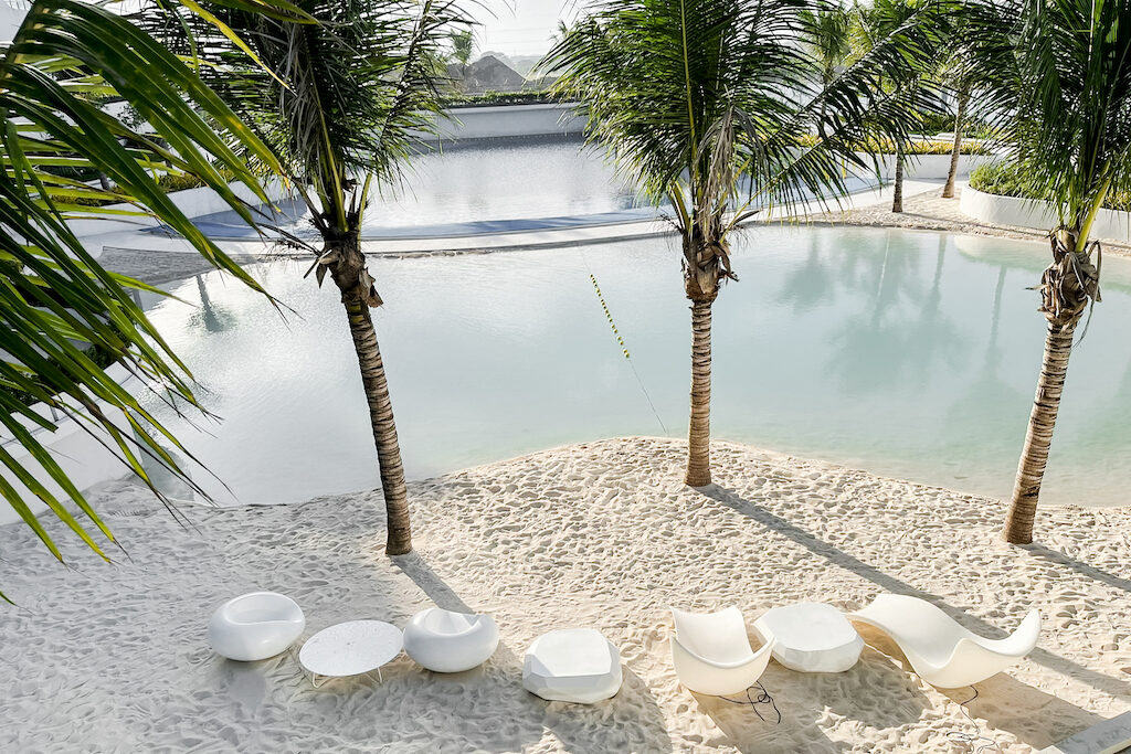 Beach loungers on the sand